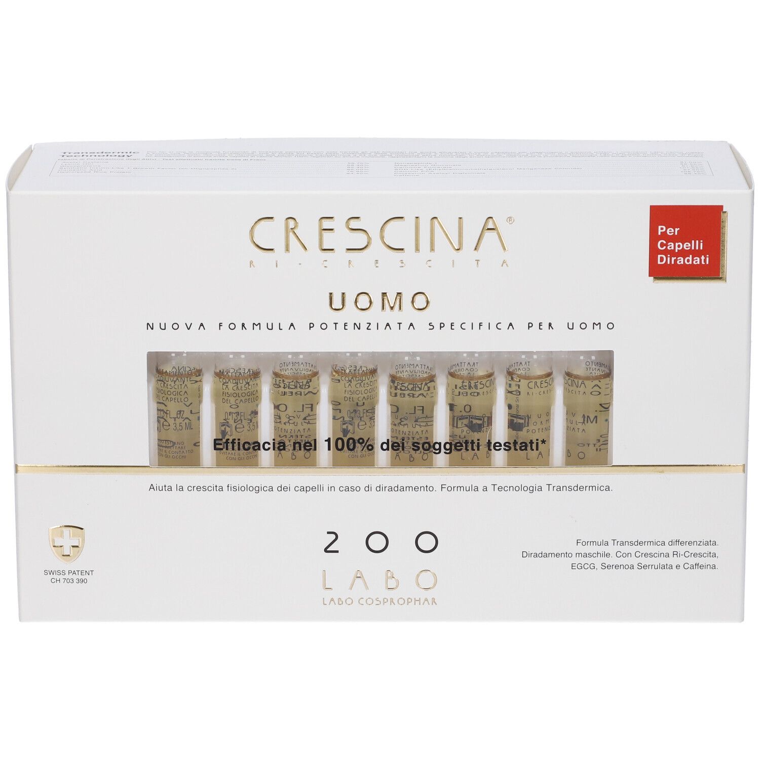 Scatola Crescina Uomo con 7 fiale per capelli diradati. Formula potenziata specifica per uomo.