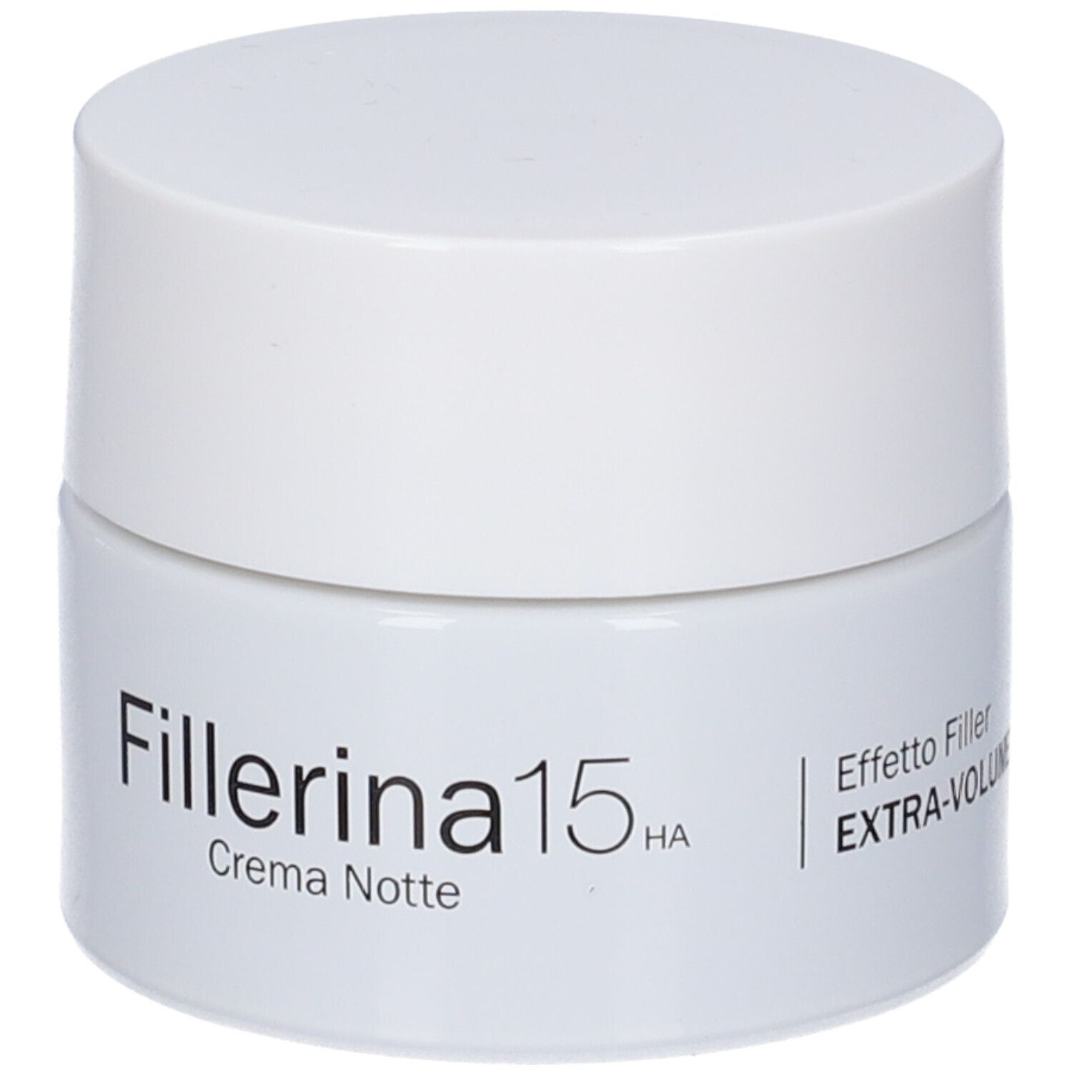 Fillerina 15 HA Crema Notte, crema viso in un vasetto bianco.