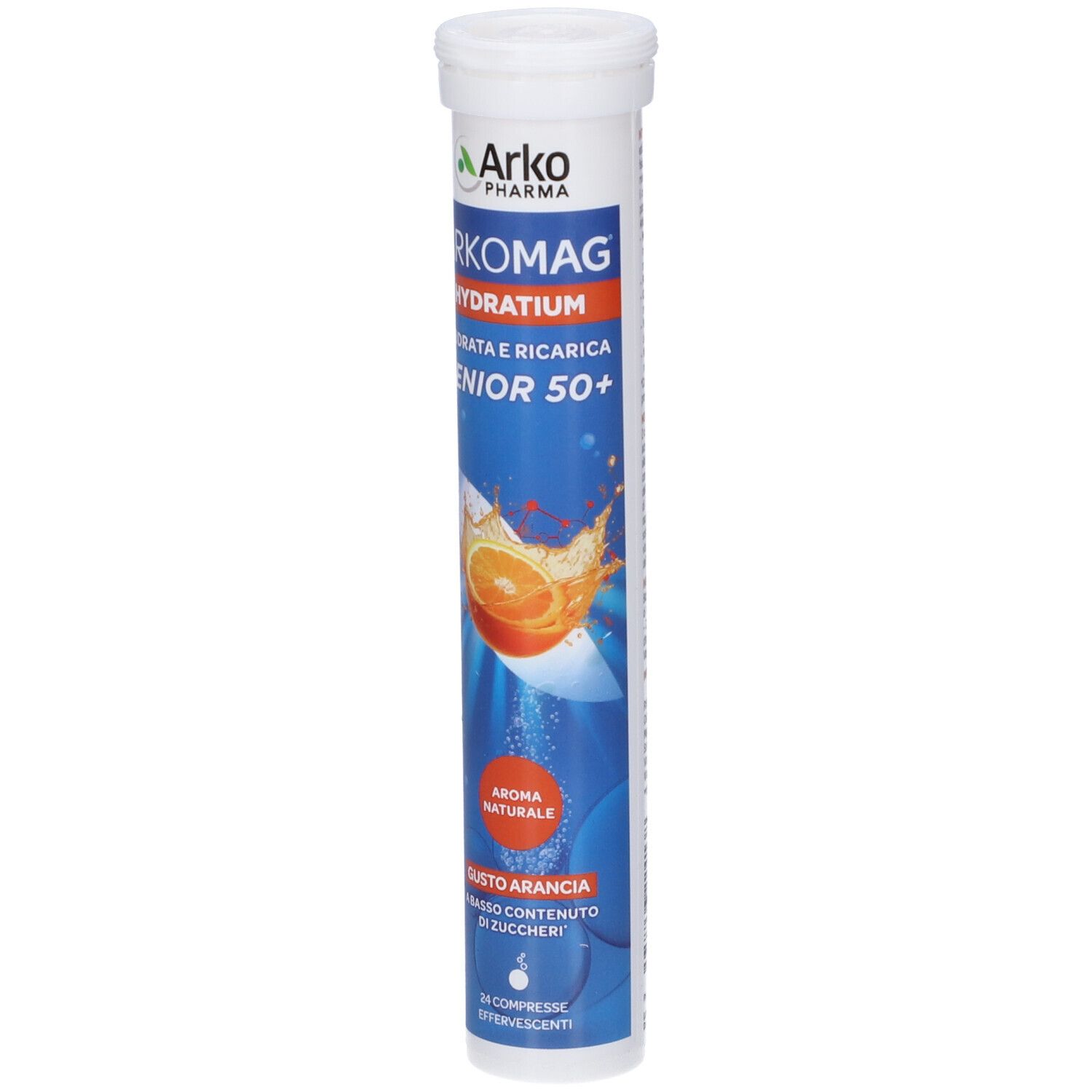 Arkomag Hydratium Senior 50+ compresse effervescenti gusto arancia, 24 pezzi.