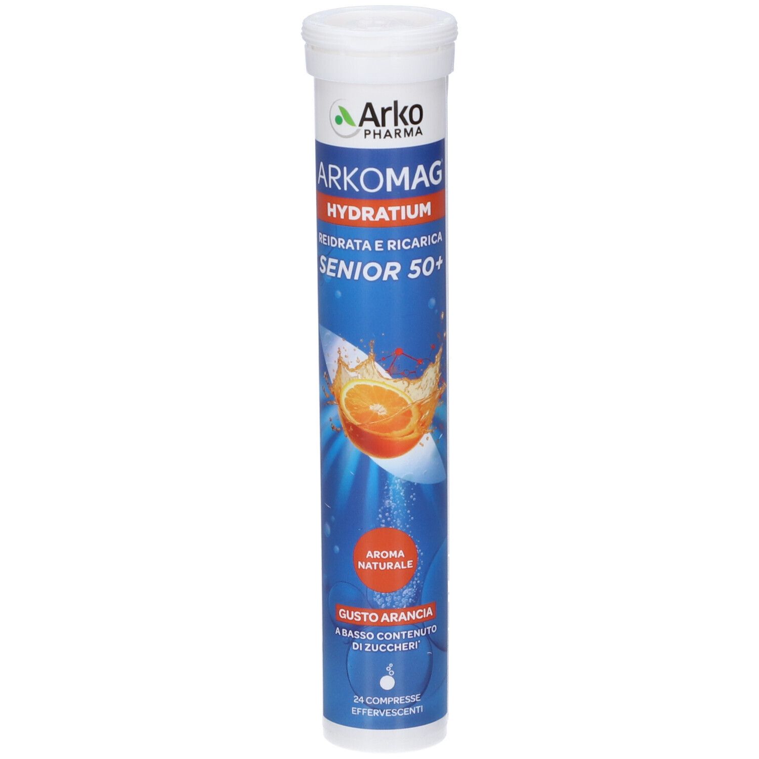 Arkomag Hydratium Senior 50+ compresse effervescenti gusto arancia, 24 pezzi.