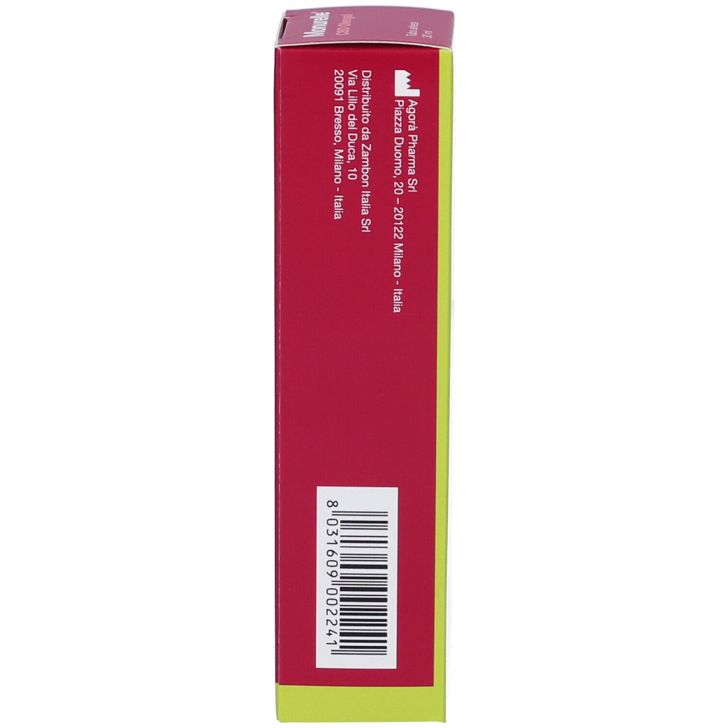 Lato della confezione Monurelle CBD Oleogel con dettagli del produttore e codice a barre.