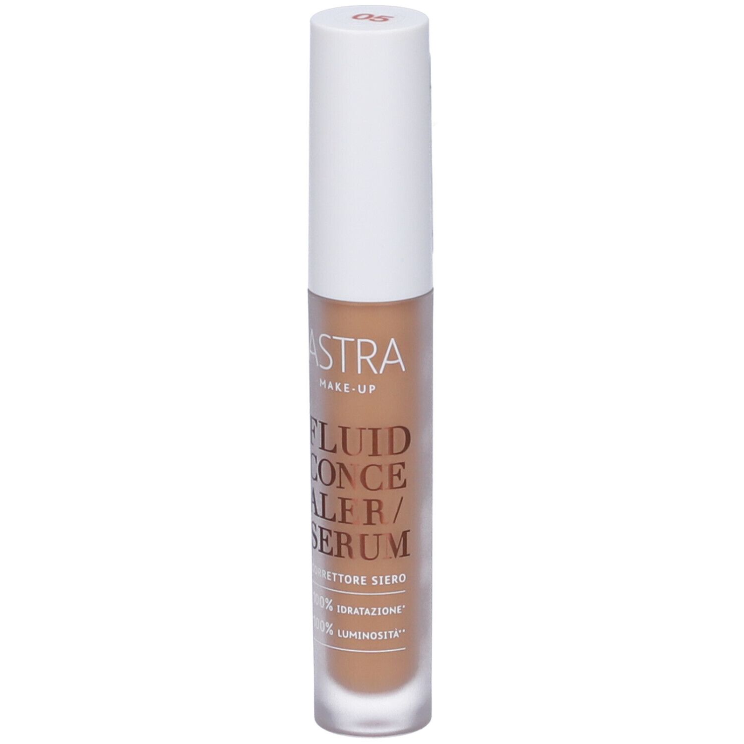 Astra Make-up Fluid Concealer/Siero in flacone trasparente con tappo bianco. Tonalità 05.