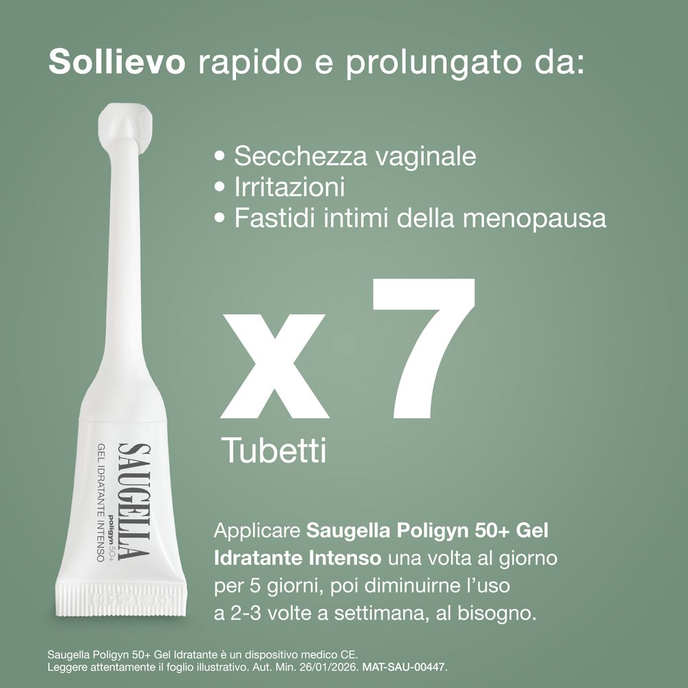 Saugella Polygyn 50+ Gel Idratante Intenso: 7 tubetti di gel vaginale per secchezza e irritazioni.