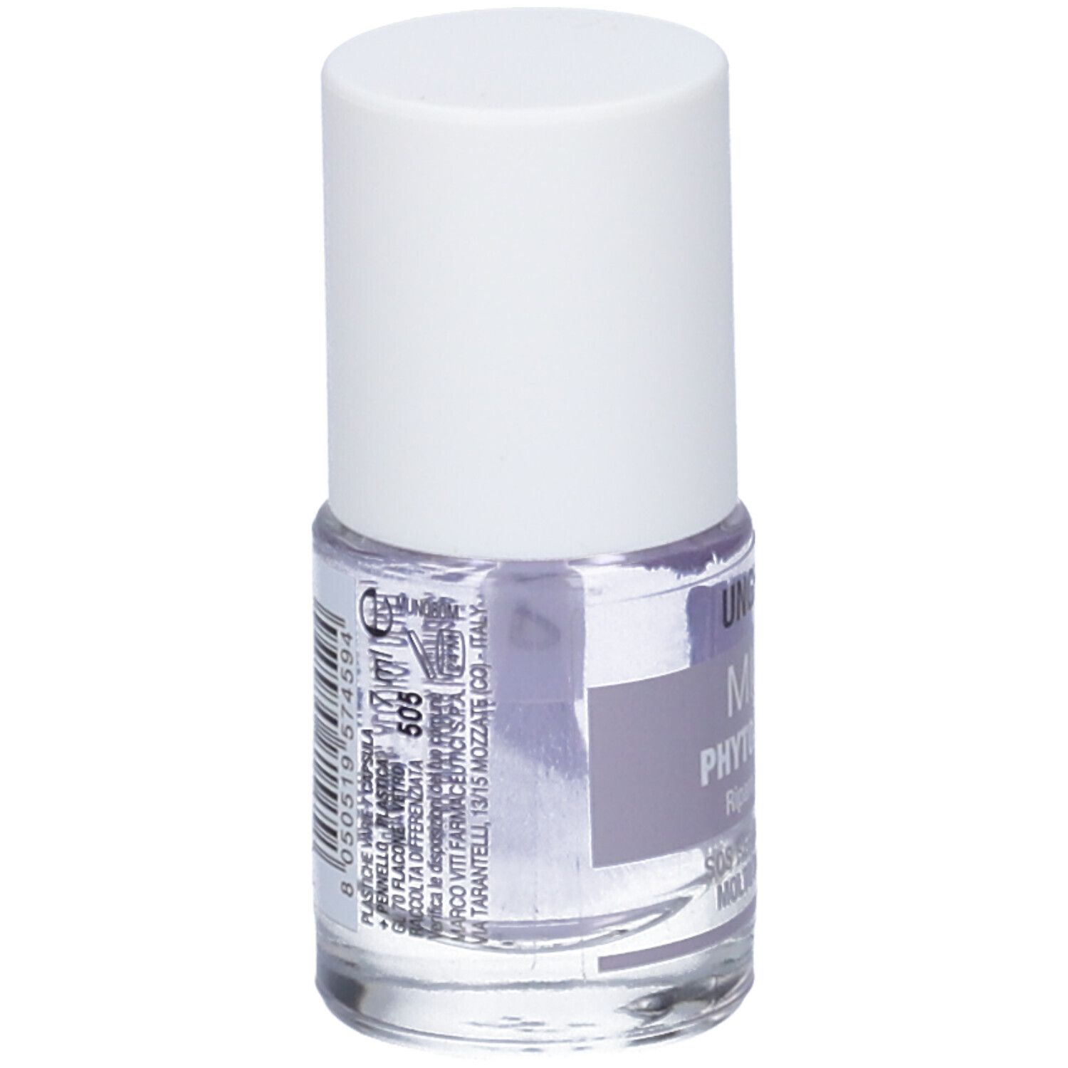 Flacone con tappo bianco. Scritta: UNGHIASIL MIMIC PHYTO KERATIN. Retro con ingredienti.