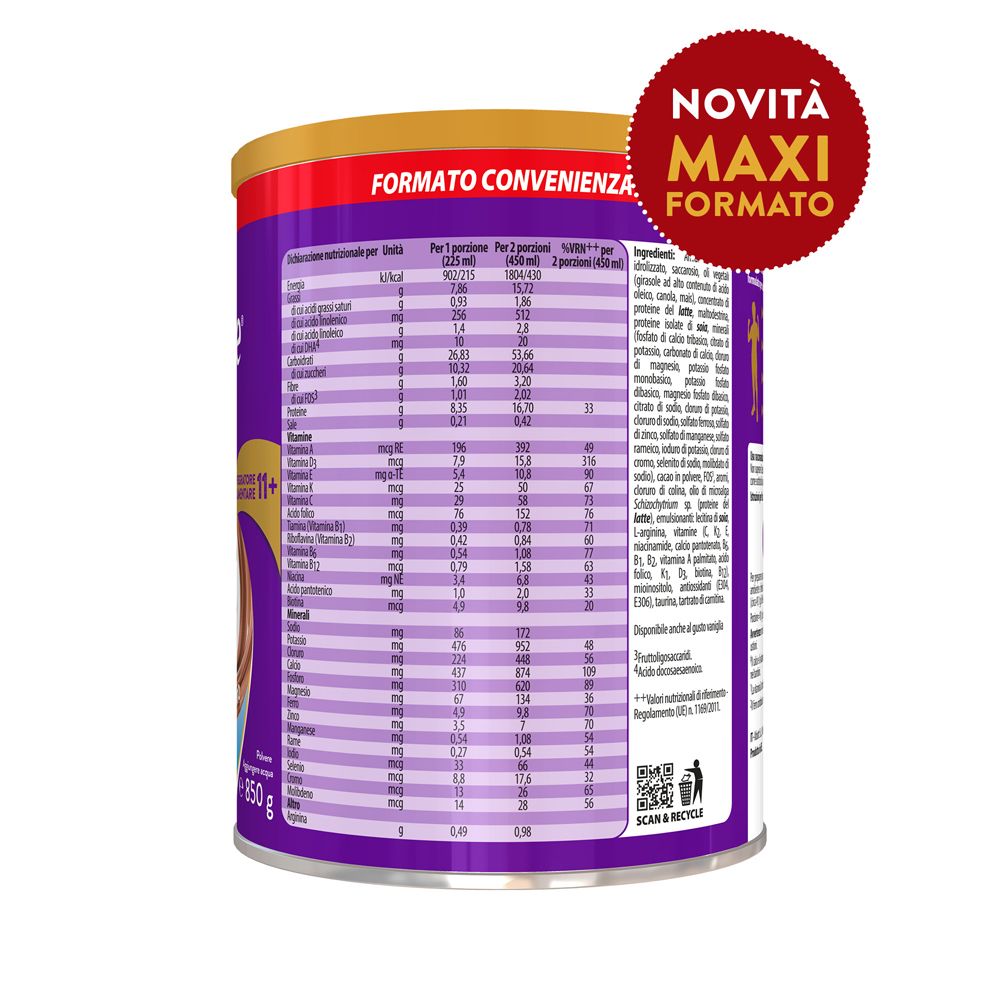 Lattina con tabella nutrizionale e lista ingredienti. Adesivo 'Novità Maxi Formato'.