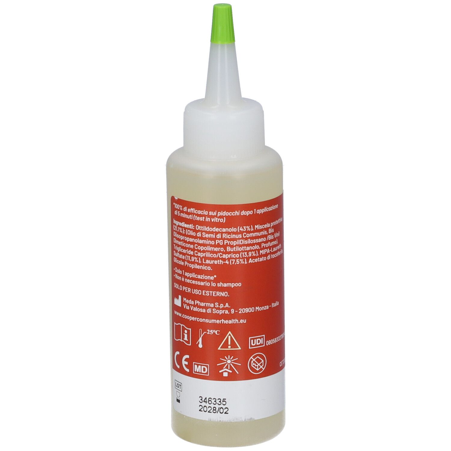 Vista laterale del flacone Aftir Flash Shampoo 3in1 con ingredienti dettagliati e marchio CE.