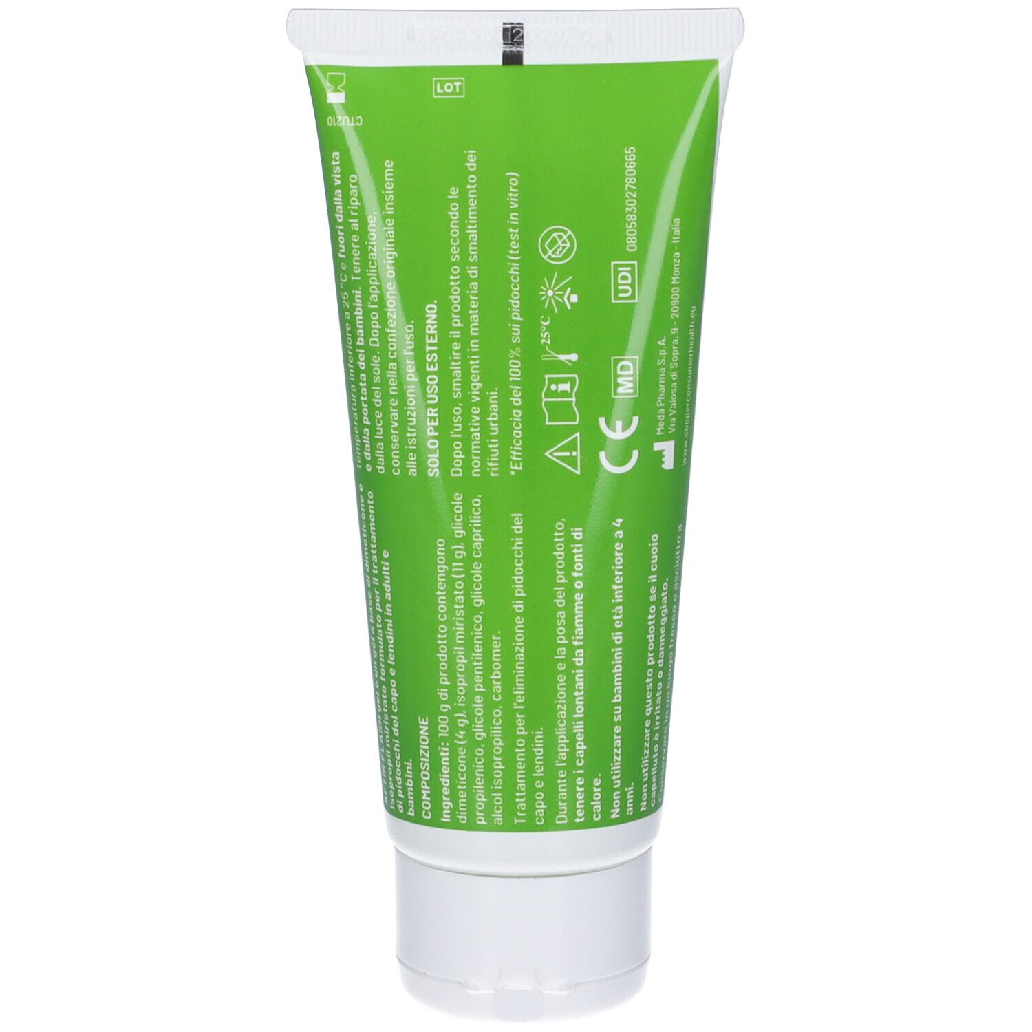 Retro del tubo Aftir Flash Gel con istruzioni e composizione.