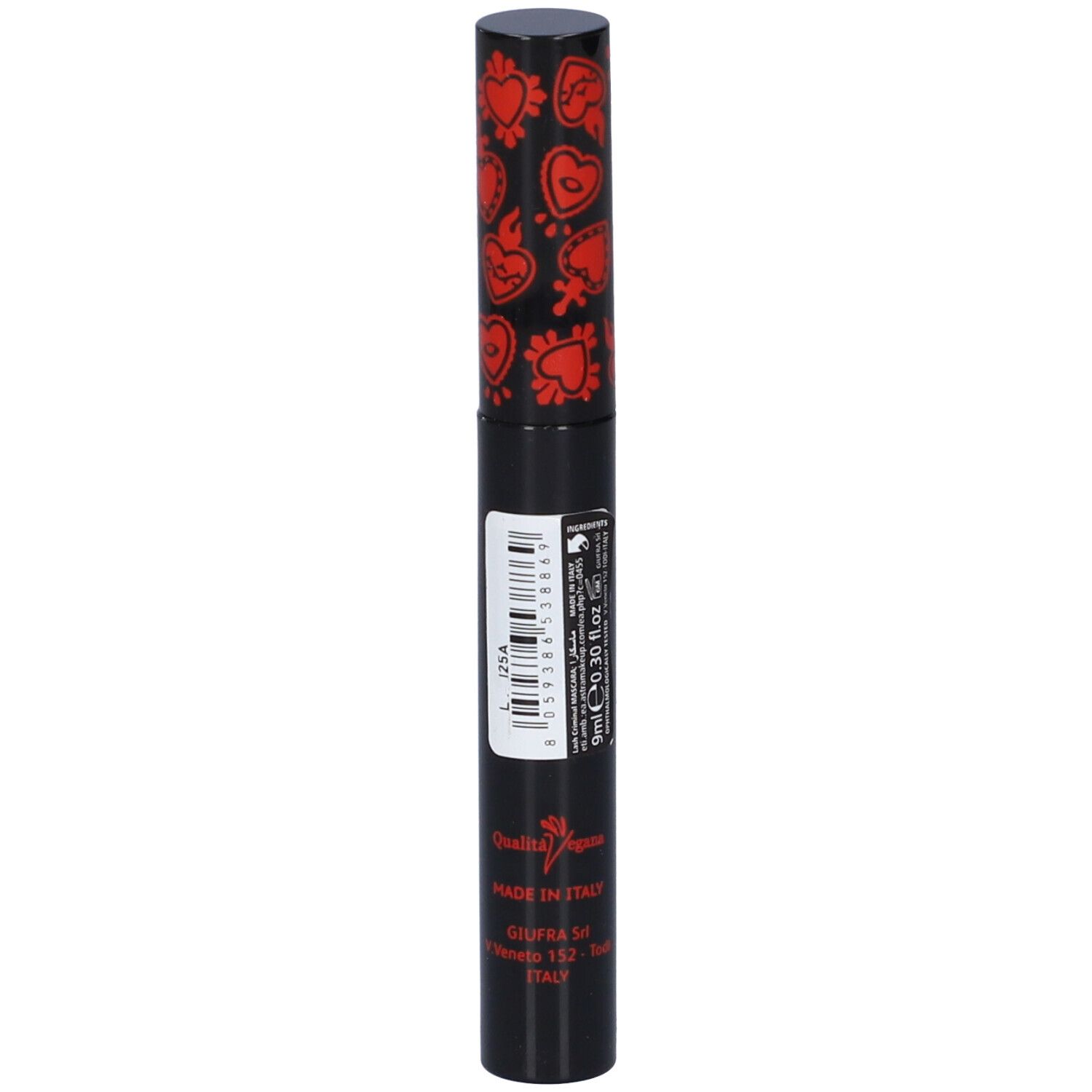 Applicatore nero con cuori rossi, 9ml.