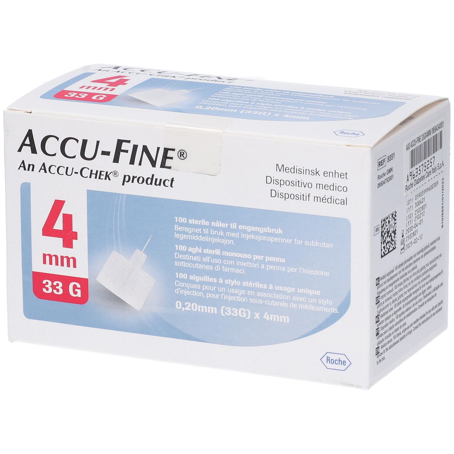 Ago Ipodermico Per Penna Da Insulina Accu-Fine In Acciaio Inox 33 Gauge 4 Mm 100 Pezzi