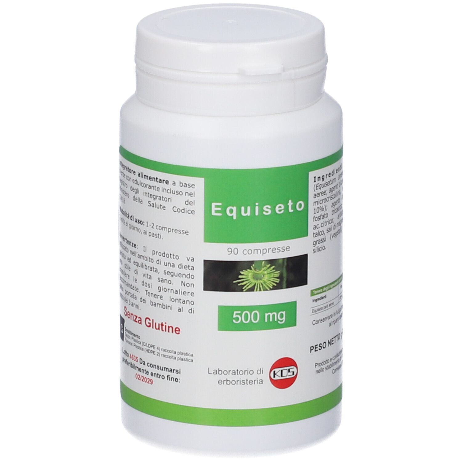 Barattolo bianco con etichetta verde. Contiene informazioni su ingredienti e assenza di glutine.