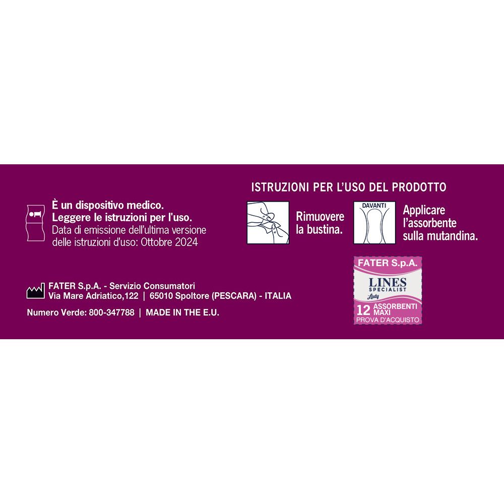 Istruzioni per l'uso del prodotto. Dispositivo medico. Informazioni FATER S.p.A. Made in the EU.