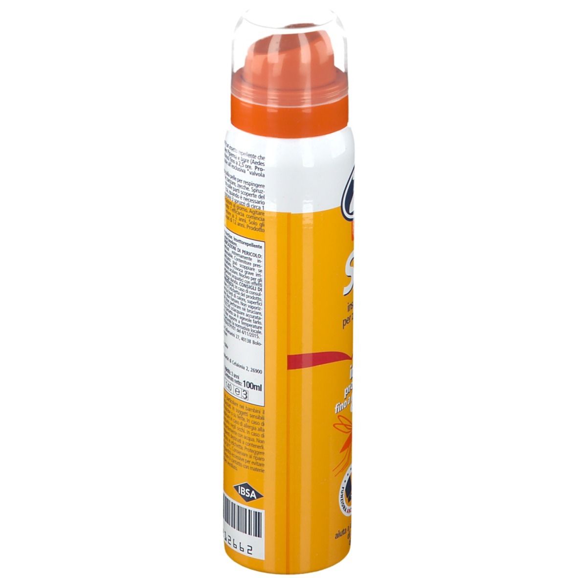 Spray ZCare Protection. Flacone giallo con erogatore arancione. Testo: Repellente. 100ml. Avvertenze.