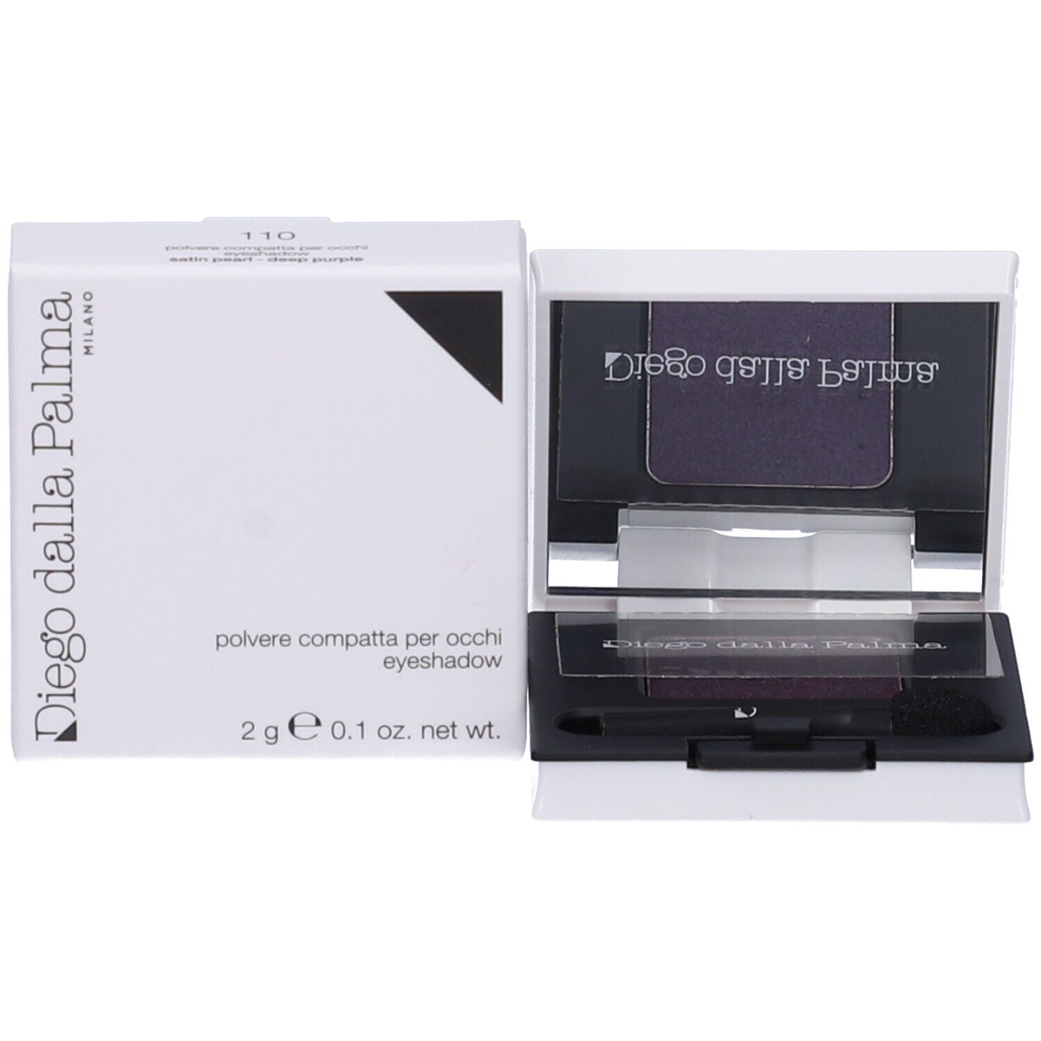 Confezione bianca con ombretto, specchio e applicatore. Marchio Diego dalla Palma. 2g, 0,1 oz. net wt.