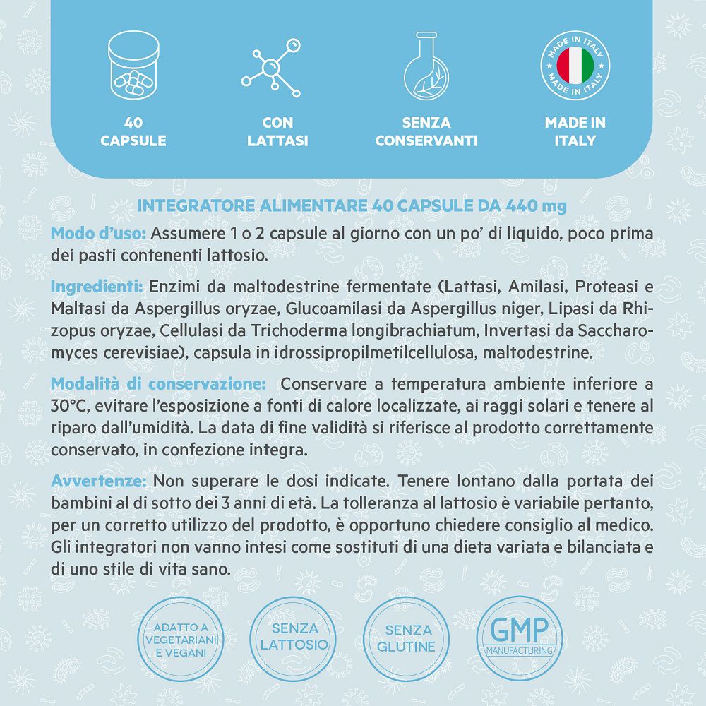 Panoramica degli ingredienti e informazioni su Optima Provida Lacto Support, Made in Italy, 40 capsule.