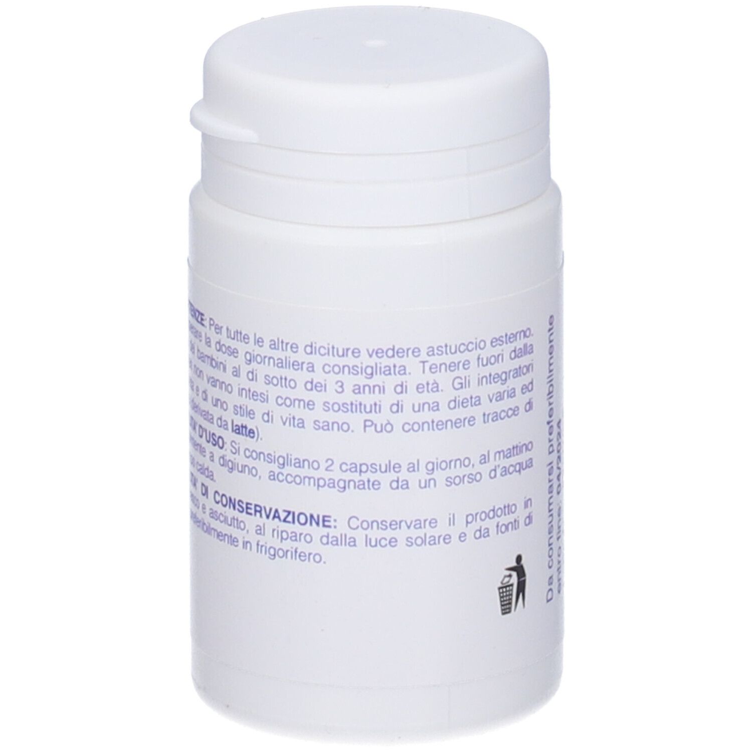 Flacone bianco con scritta blu "Probiomix". Sul lato, testo in italiano.