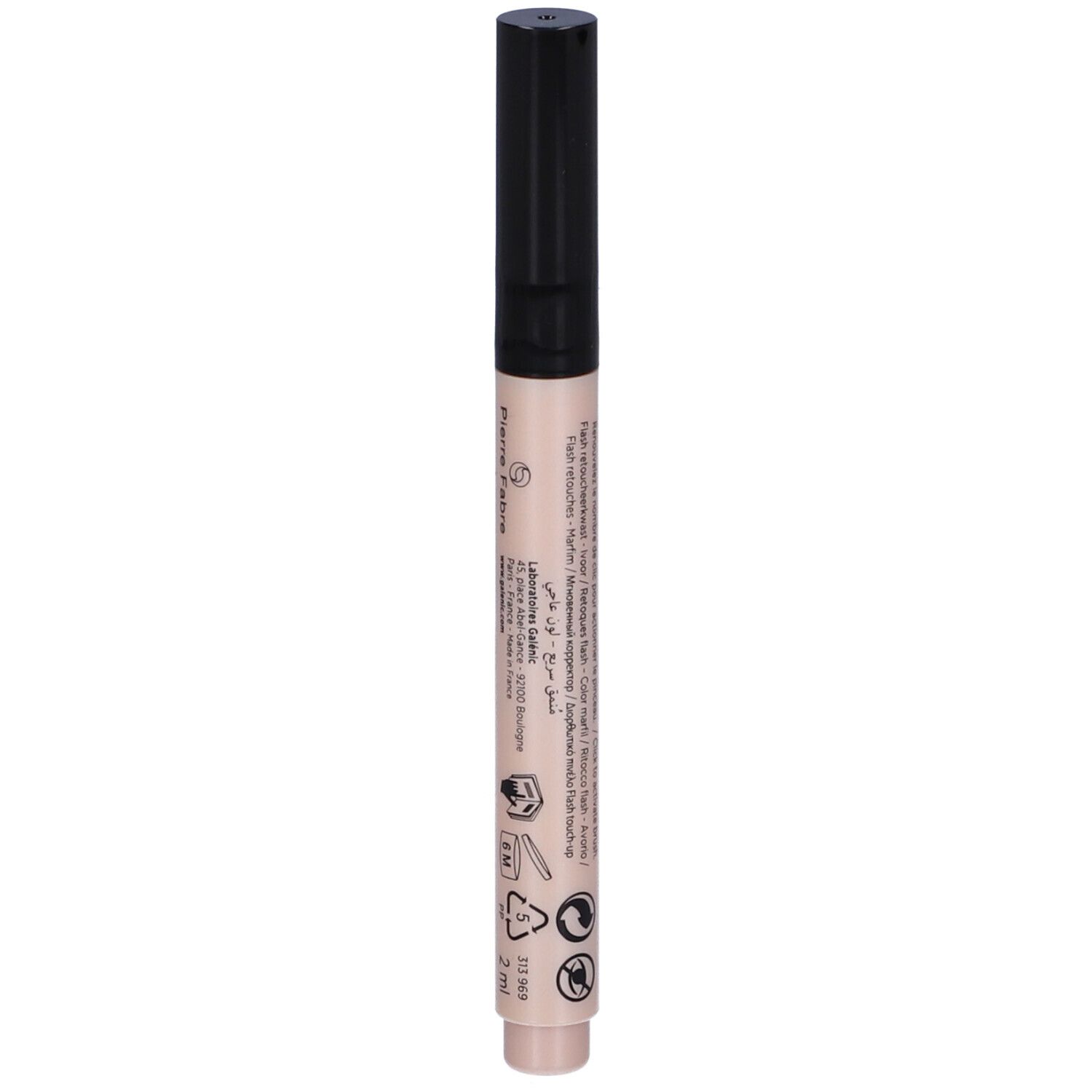 Penna con tappo nero. Penna beige. Retro con testo e simboli. Scritta: 2 ml.