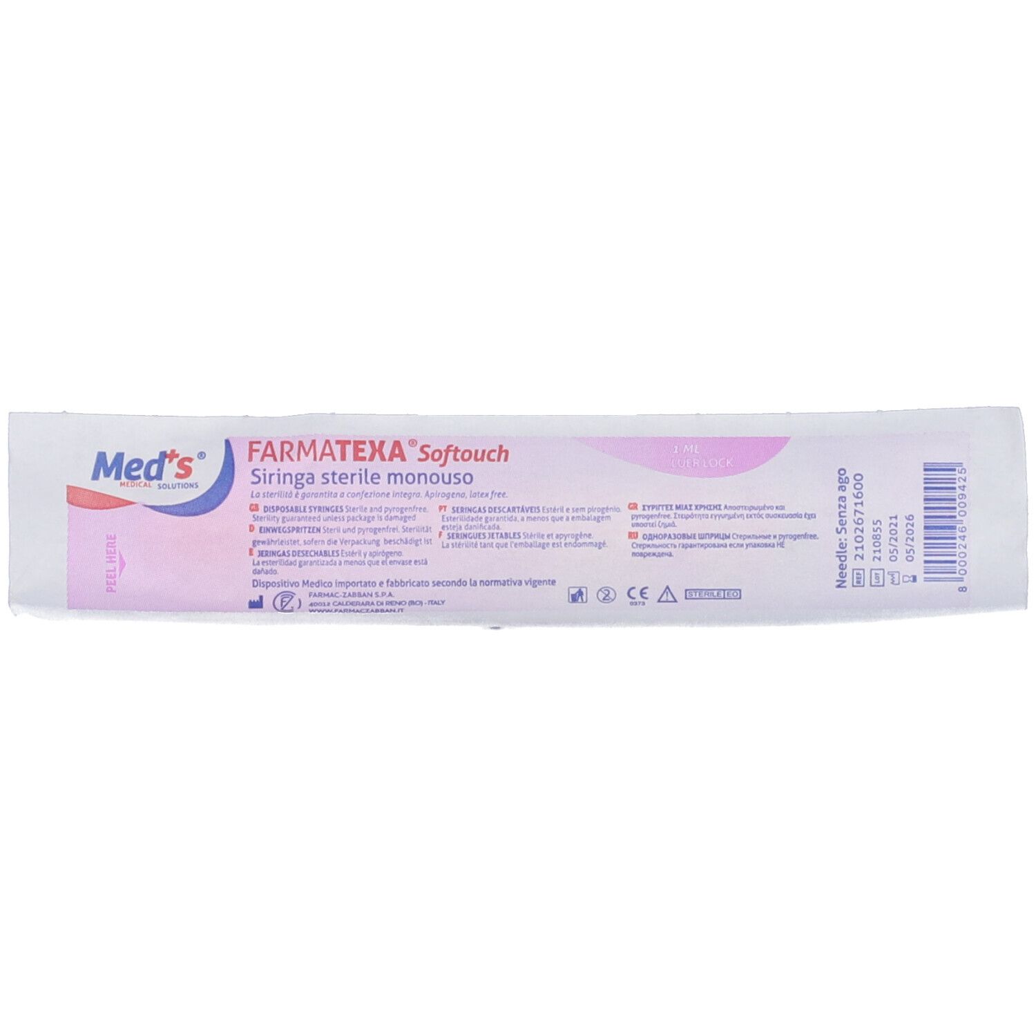 Siringa Meds 1 Ml Senza Ago Cono Centrale Luer Lock
