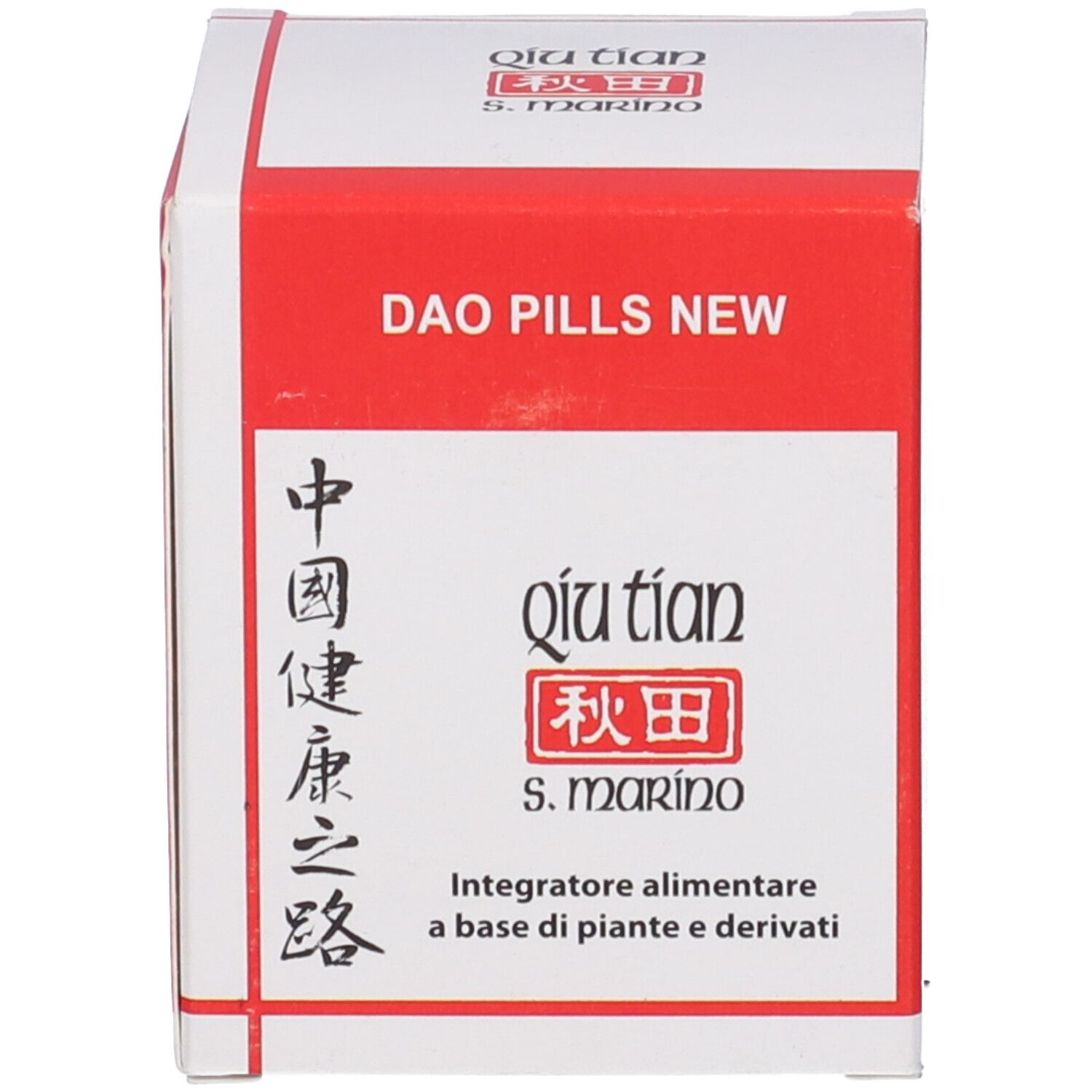 Scatola rossa. Scritta: DAO PILLS NEW. QIU TIAN S. MARINO. Caratteri cinesi.