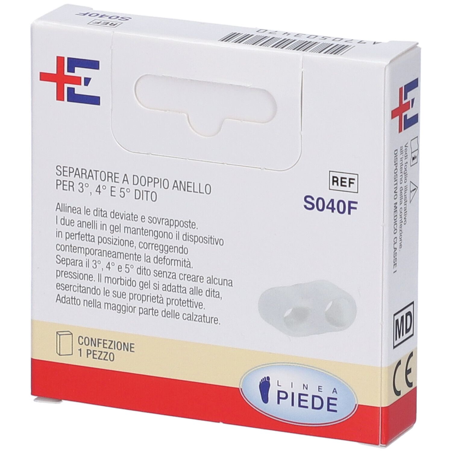 Confezione di correttore per dita. Doppio anello, per il mignolo. REF S040F. 1 pezzo. Marchio MD.