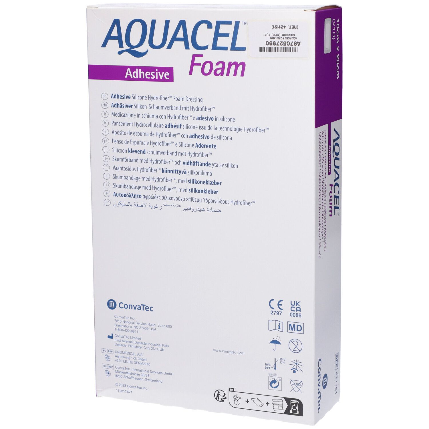 Retro della confezione AQUACEL Foam Adhesive. Scatola bianca con testo e loghi. Nome del prodotto e certificazioni visibili.