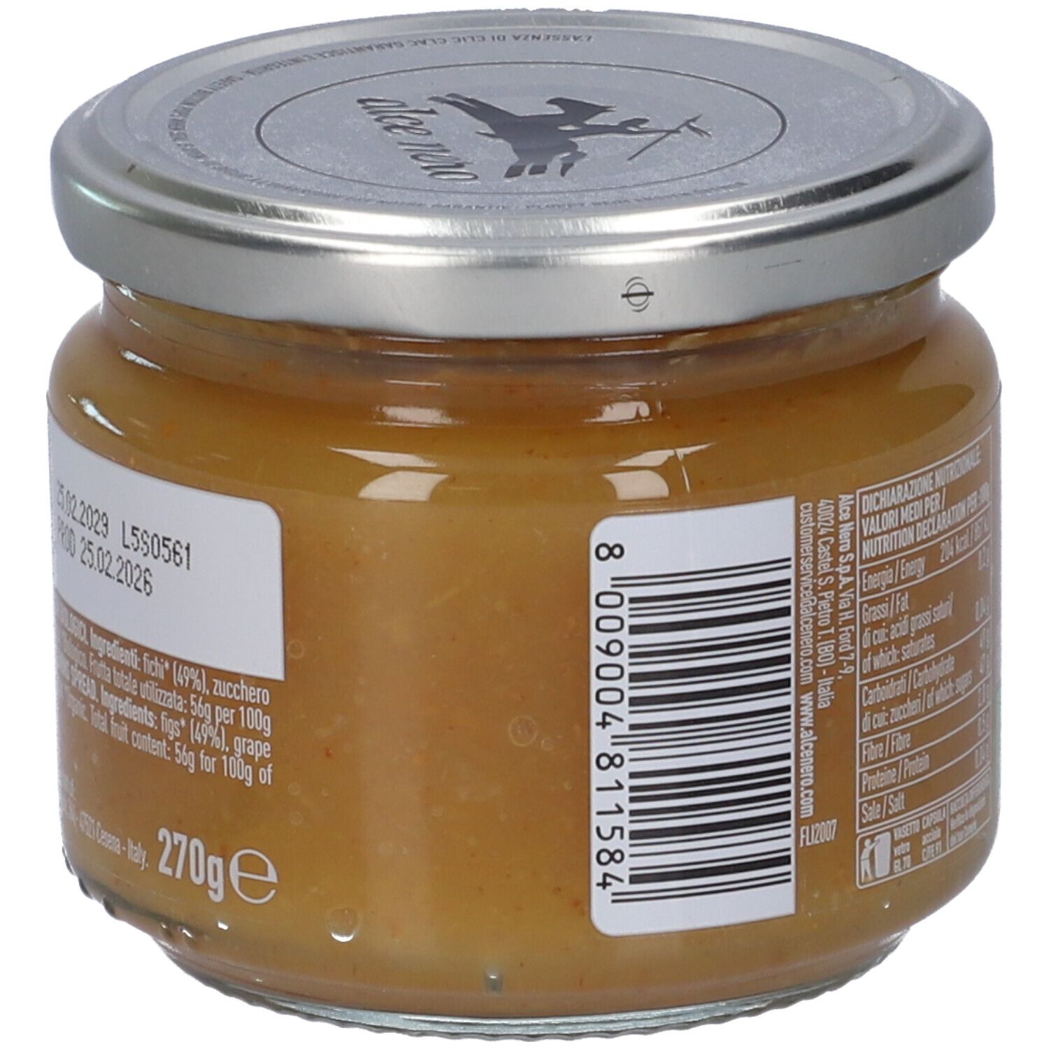 Contenitore in vetro con tappo a vite, 270g. Contiene una massa giallo-arancio.