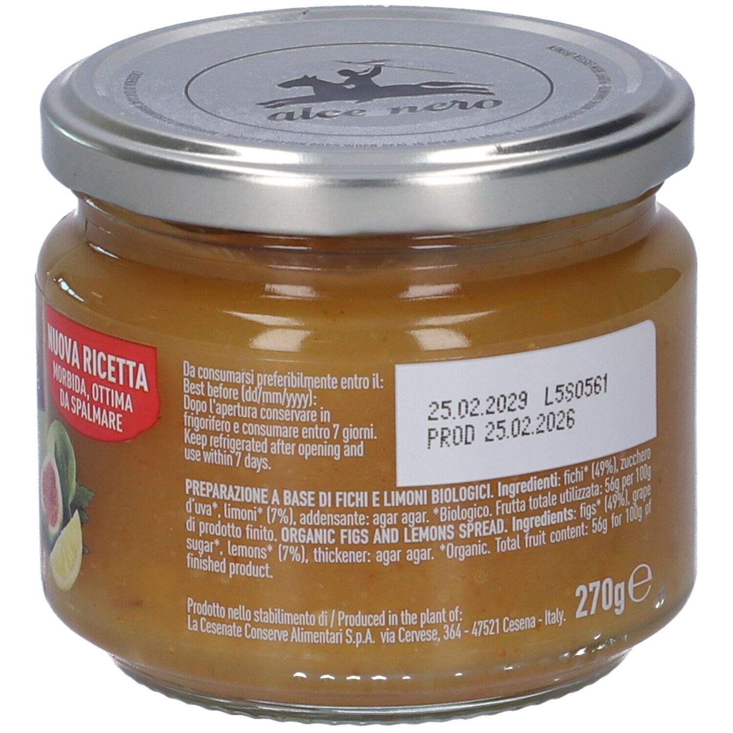 Vaso Alce Nero confettura biologica fichi e limoni, 270g.