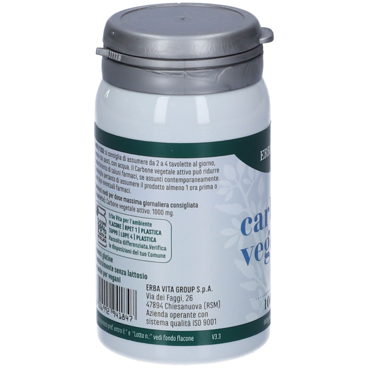 Carbone vegetale: Flacone da 100 capsule di carbone vegetale attivo.