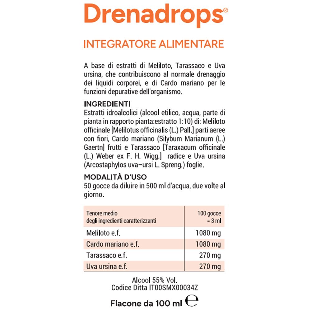Drenadrops integratore alimentare, flacone da 100 ml.
