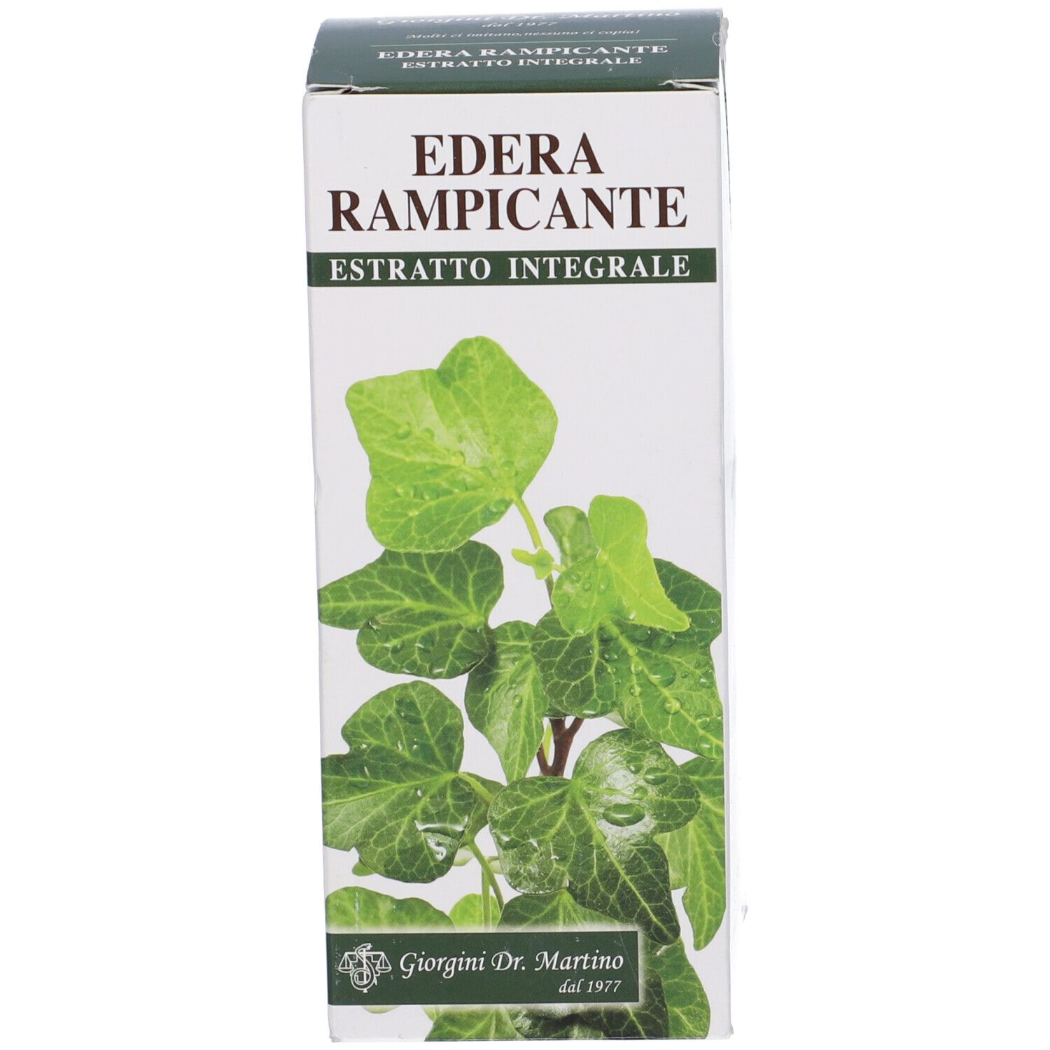 Confezione del prodotto con foglie di edera e nome del prodotto.