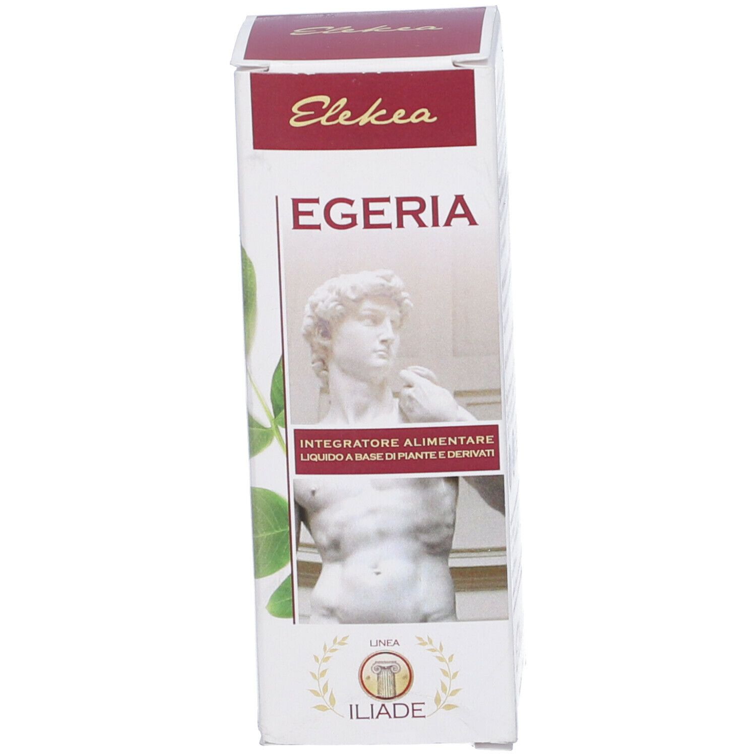 Confezione del prodotto. Scatola bianca con nome, immagine e logo.
