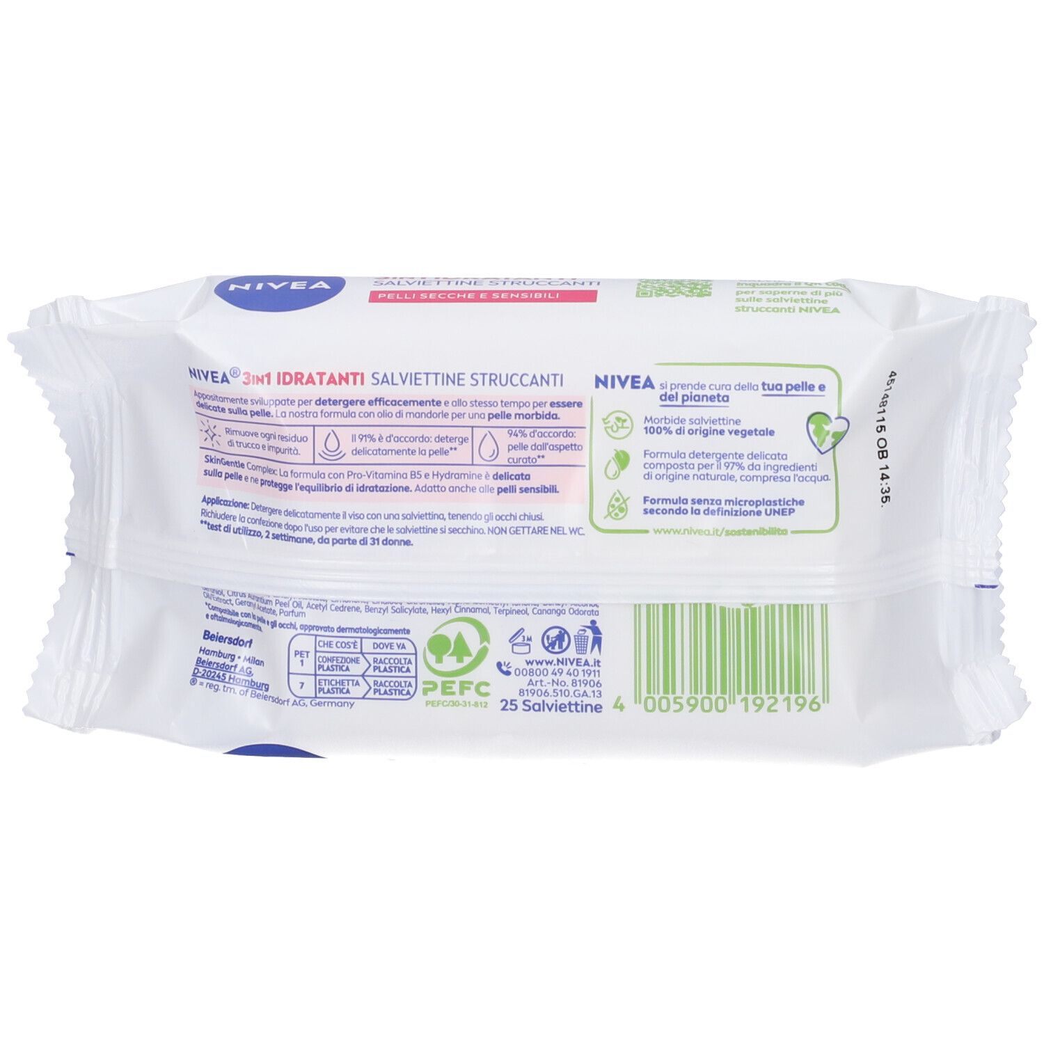 Nivea Salviettine Struccanti 3in1 Idratanti 25 Pezzi, Salviette struccanti per pelli secche