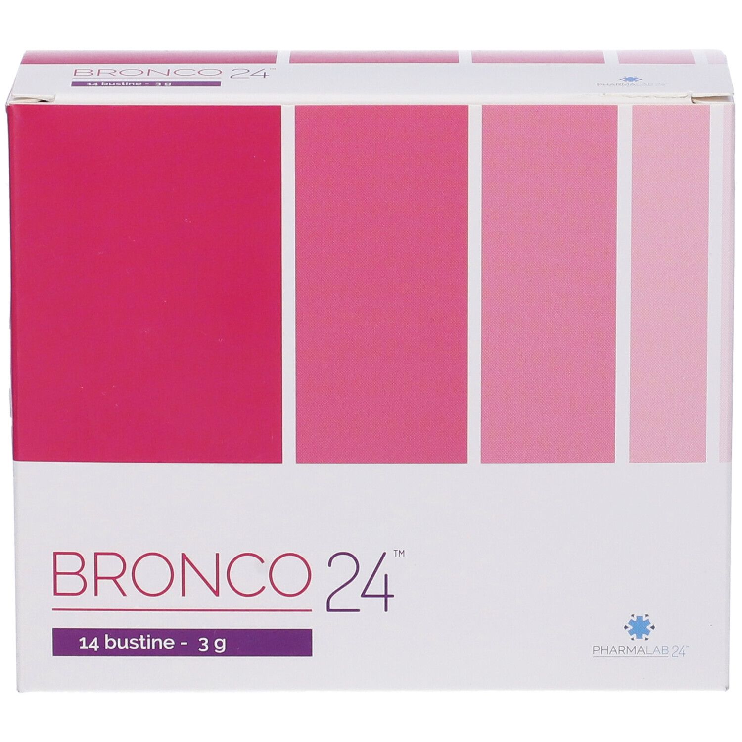 Scatola con nome prodotto e 14 bustine. Sfumatura da rosa a fucsia. Nome prodotto e logo.