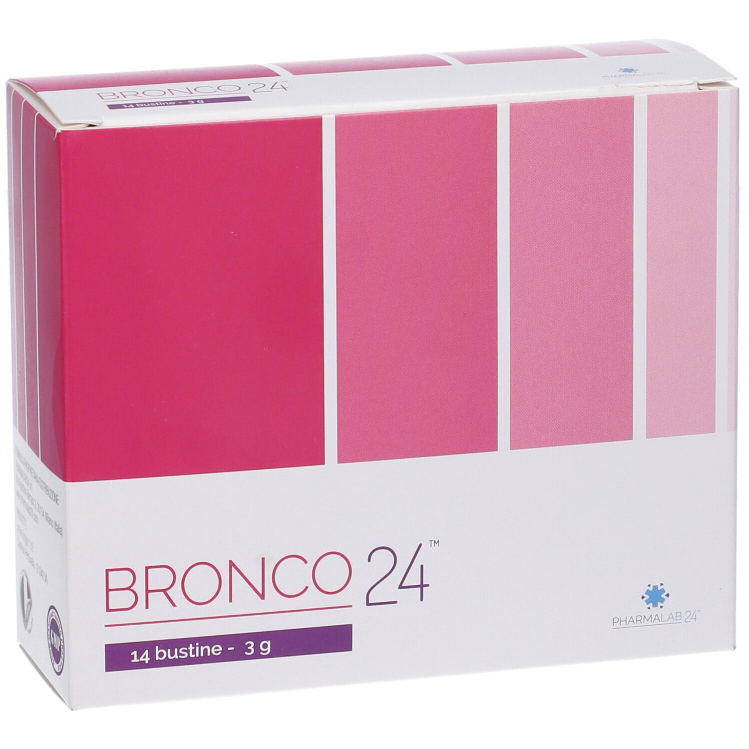 Scatola con nome prodotto e 14 bustine. Sfumatura da rosa a fucsia. Nome prodotto e logo.