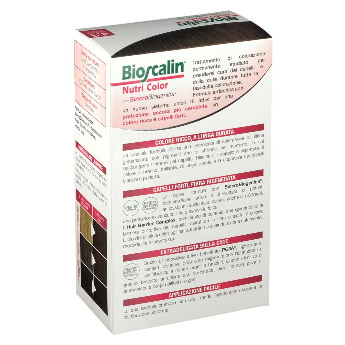 Confezione Bioscalin Nutri Color 4.3. Informazioni sul prodotto. Testo in italiano.