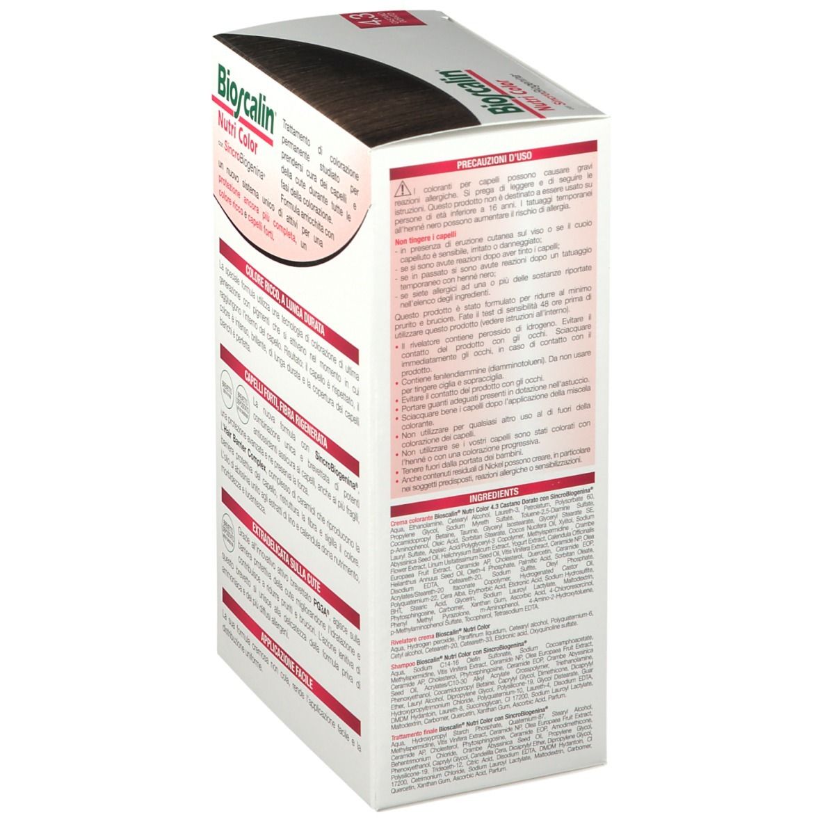 Confezione Bioscalin Nutri Color 4.3. Informazioni sul prodotto. Testo in italiano.