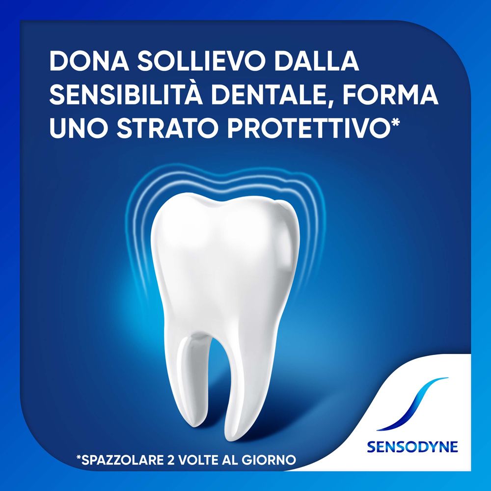 Grafica con dente e testo. Logo Sensodyne.