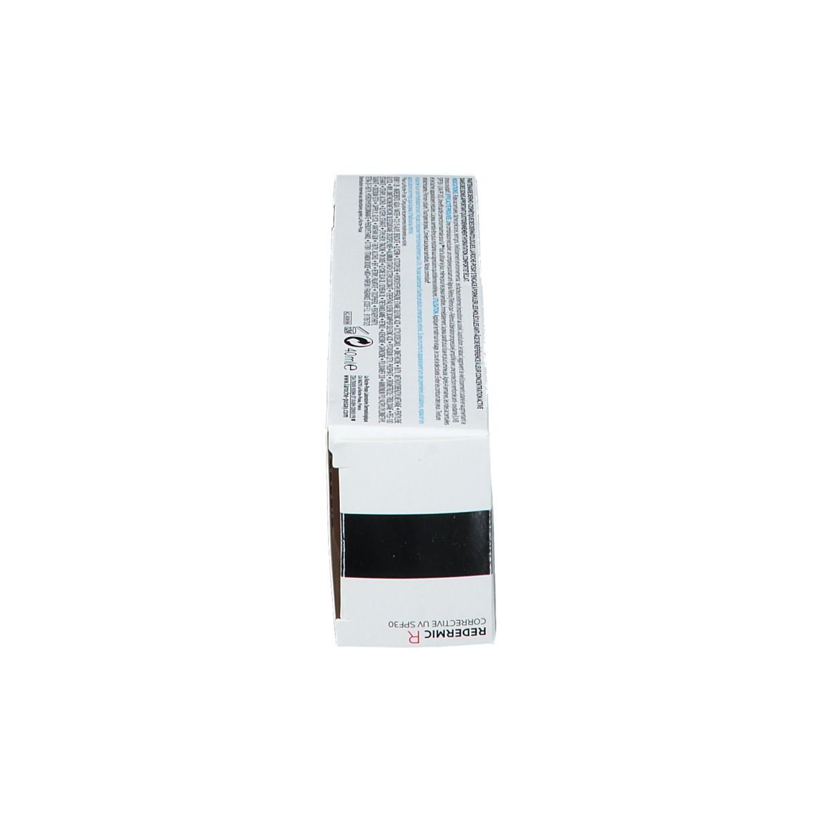 Lato della confezione Redermic R UV SPF 30. Informazioni testuali. La Roche-Posay.