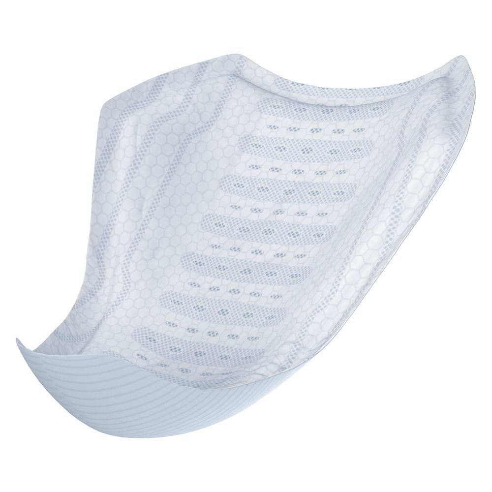 Protezione per incontinenza bianca sagomata. Superficie superiore a nido d'ape. Sotto liscio.