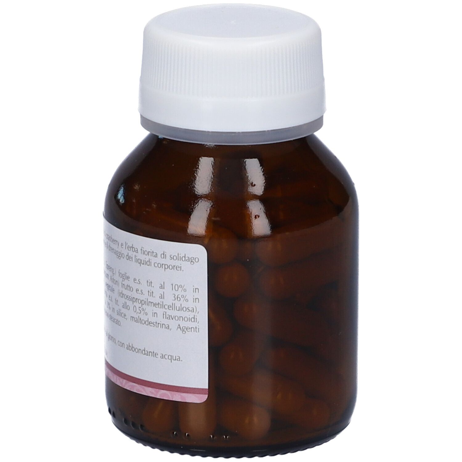 Flacone di vetro marrone con tappo bianco. Capsule visibili. Scritte: Cystilem, 60 capsule. Marchio: Lemuria. Ingredienti.