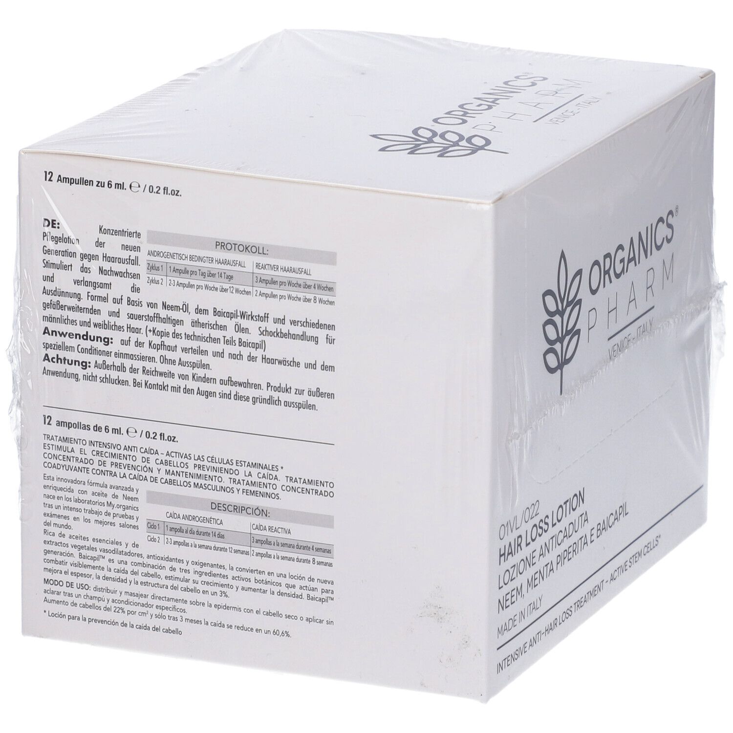 Organics Pharm Hair Loss Lotion Neem Oil, Peppermint And Baicapil 12 Fiale Da 6 Ml