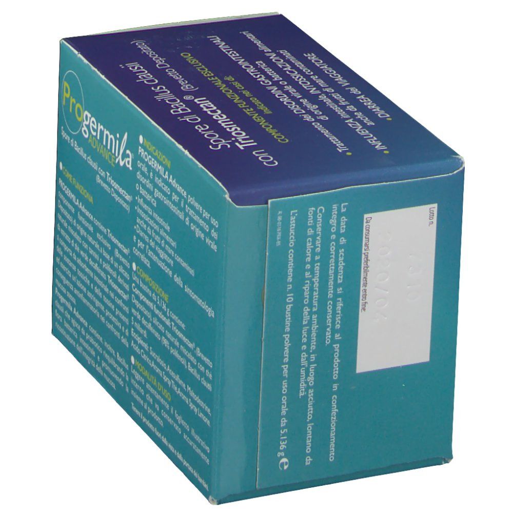 Scatola Progermila Advance. Informazioni sul prodotto. Testo in italiano.
