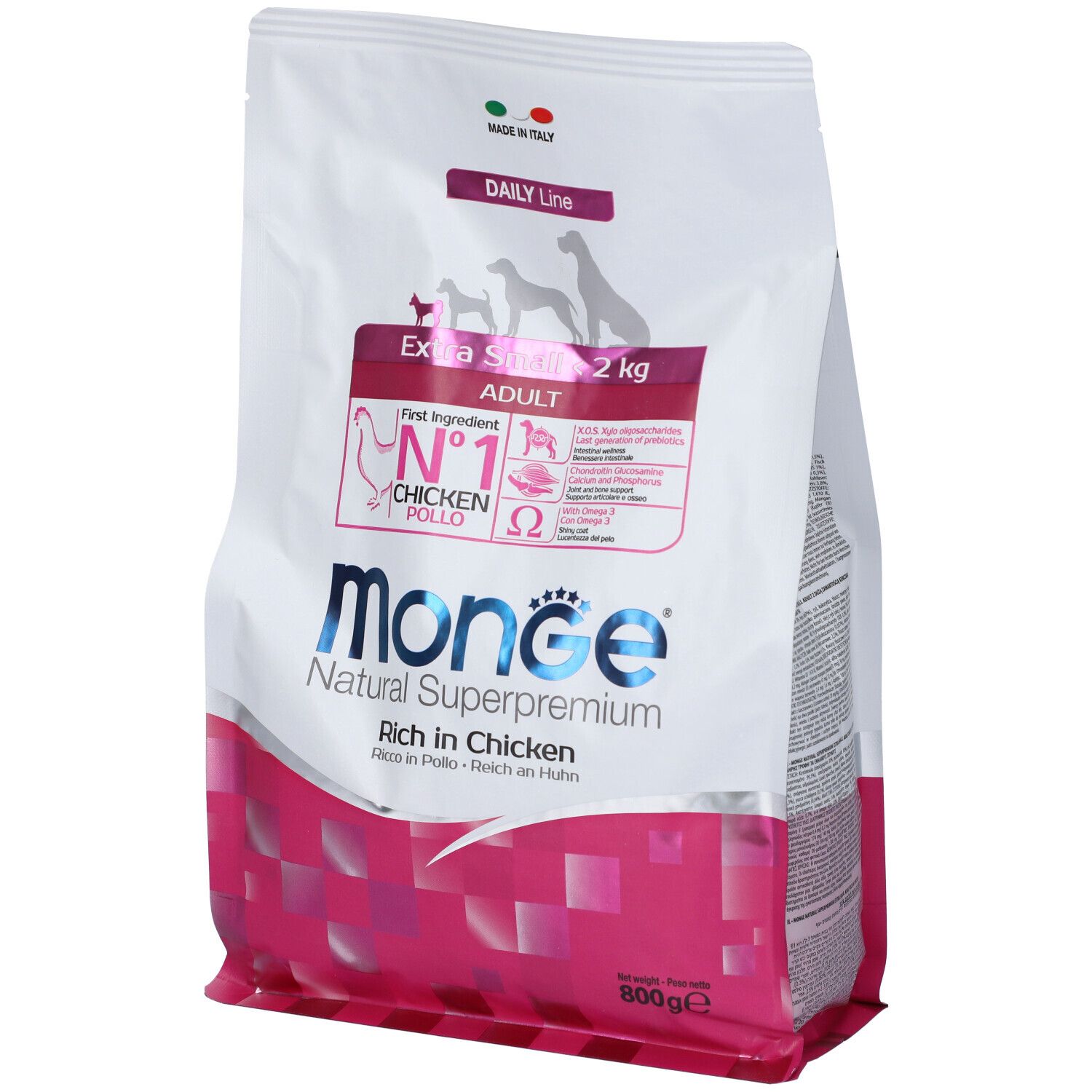 Monge Daily Line per Cani Extra Small Adult Ricco in Pollo 800g