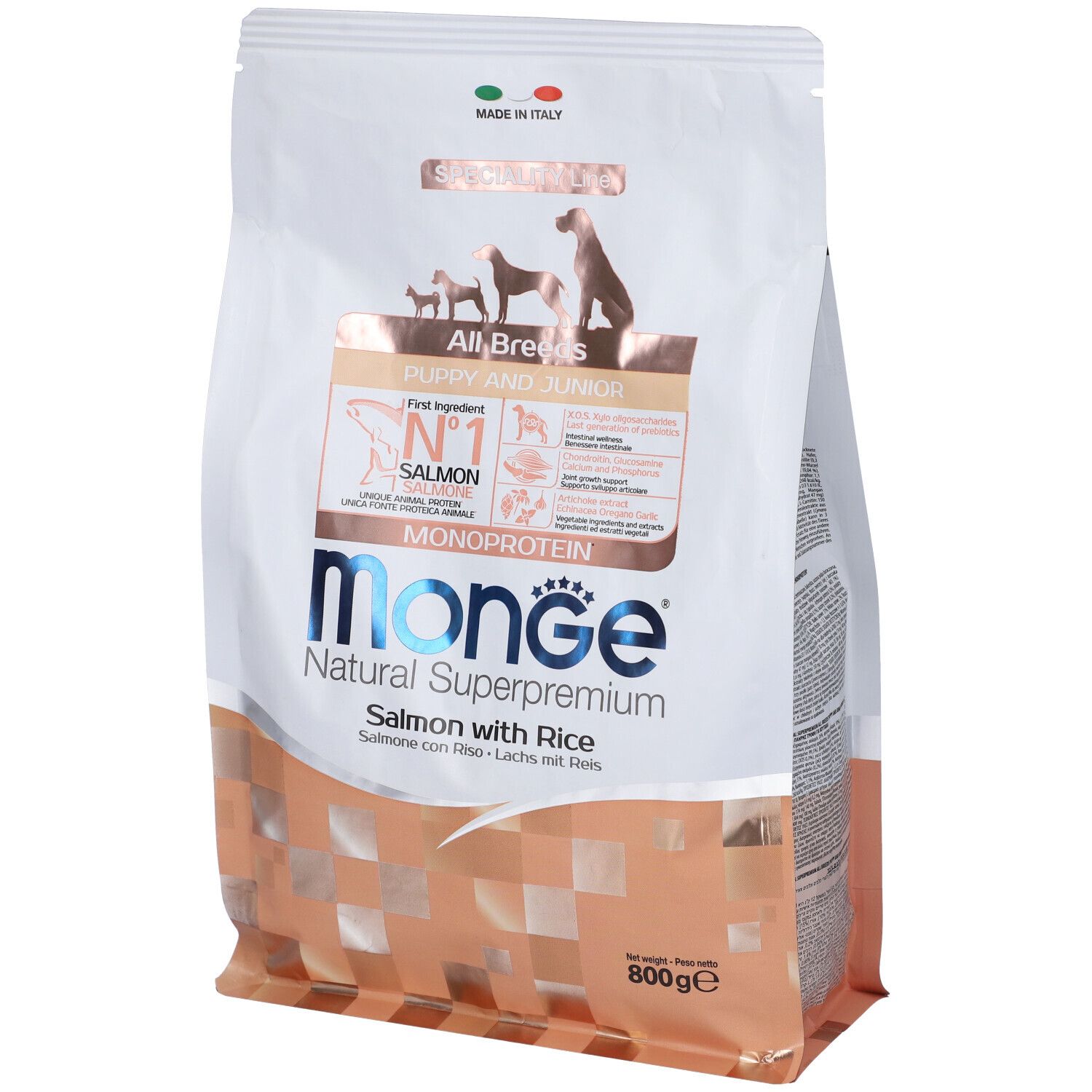 Monge Monoprotein All Breeds per Cani Puppy & Junior con Salmone & Riso 800g