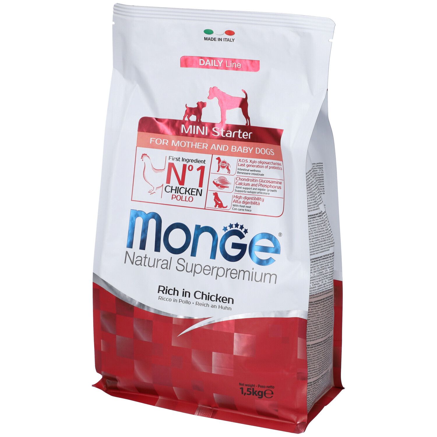 Monge Daily Line Mini Starter per cani, sacco da 1,5 kg. Contiene pollo. Per madri e cuccioli. Natural Superpremium.