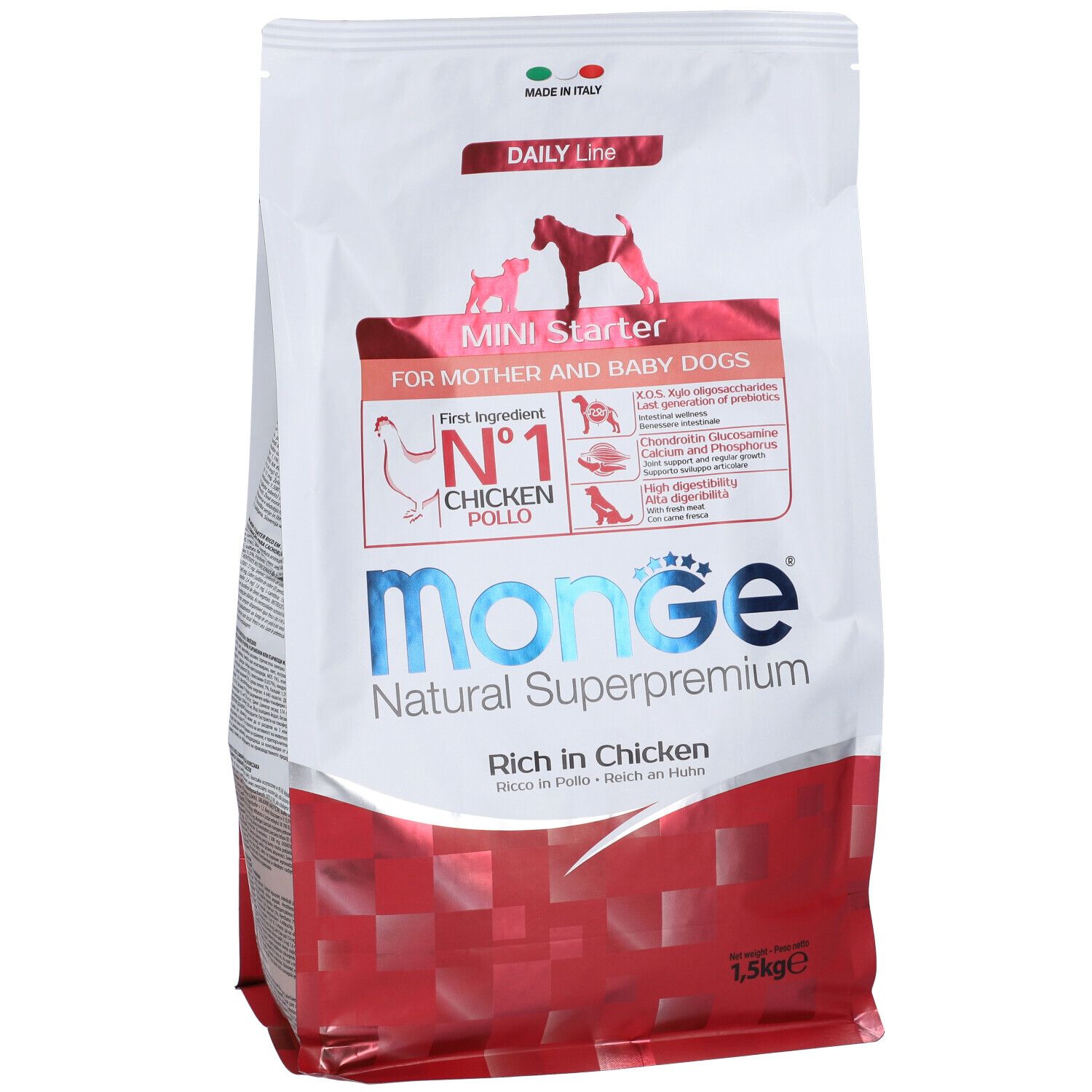 Monge Daily Line Mini Starter per cani, sacco da 1,5 kg. Contiene pollo. Per madri e cuccioli. Natural Superpremium.