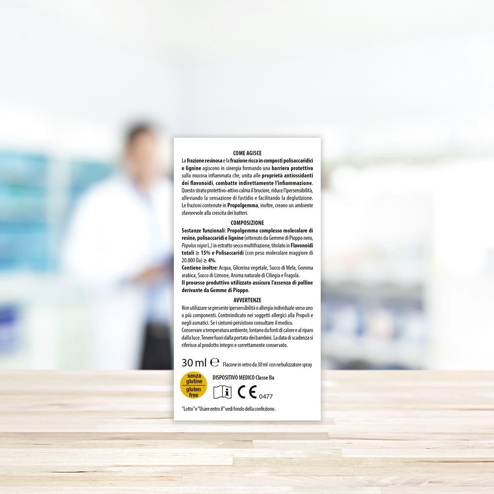 Retro della confezione del prodotto. Contiene testo, ingredienti e certificazioni. 30 ml.