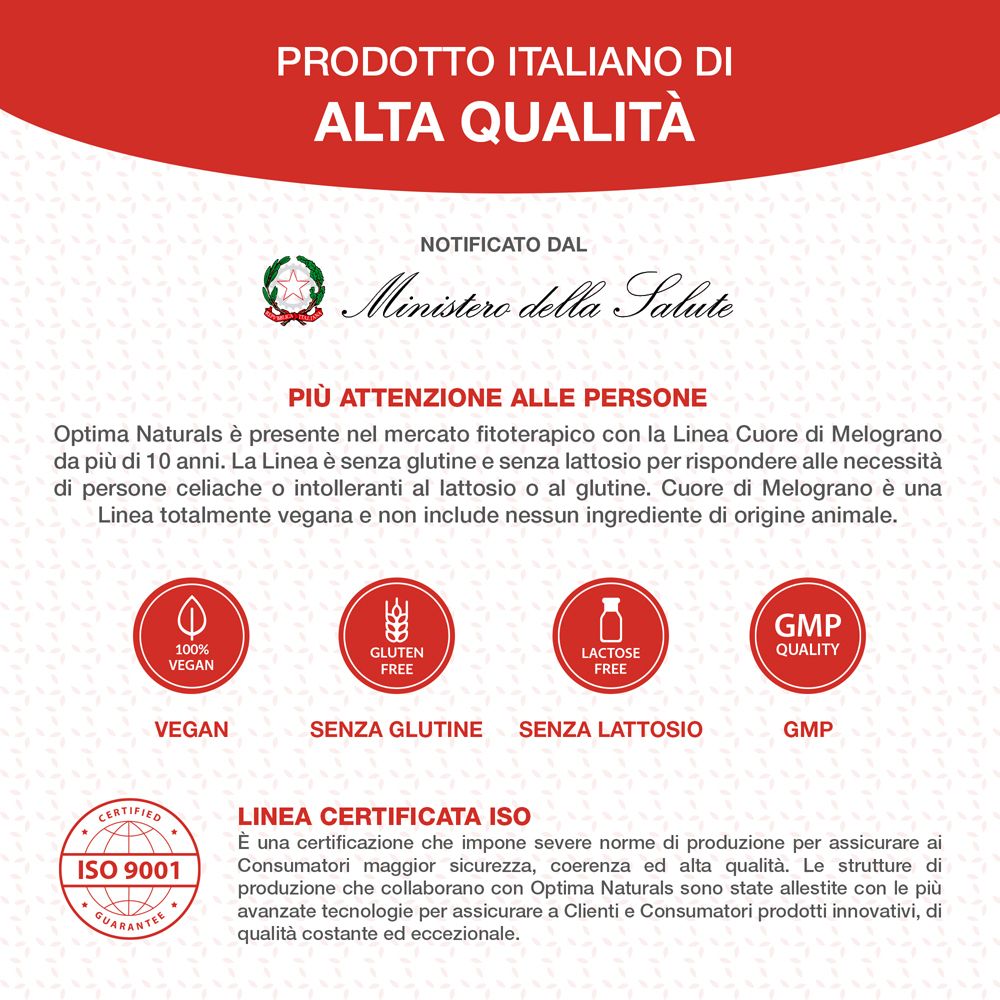 Informazioni prodotto: Vegano, Senza Glutine, Senza Lattosio, Qualità GMP, ISO 9001.