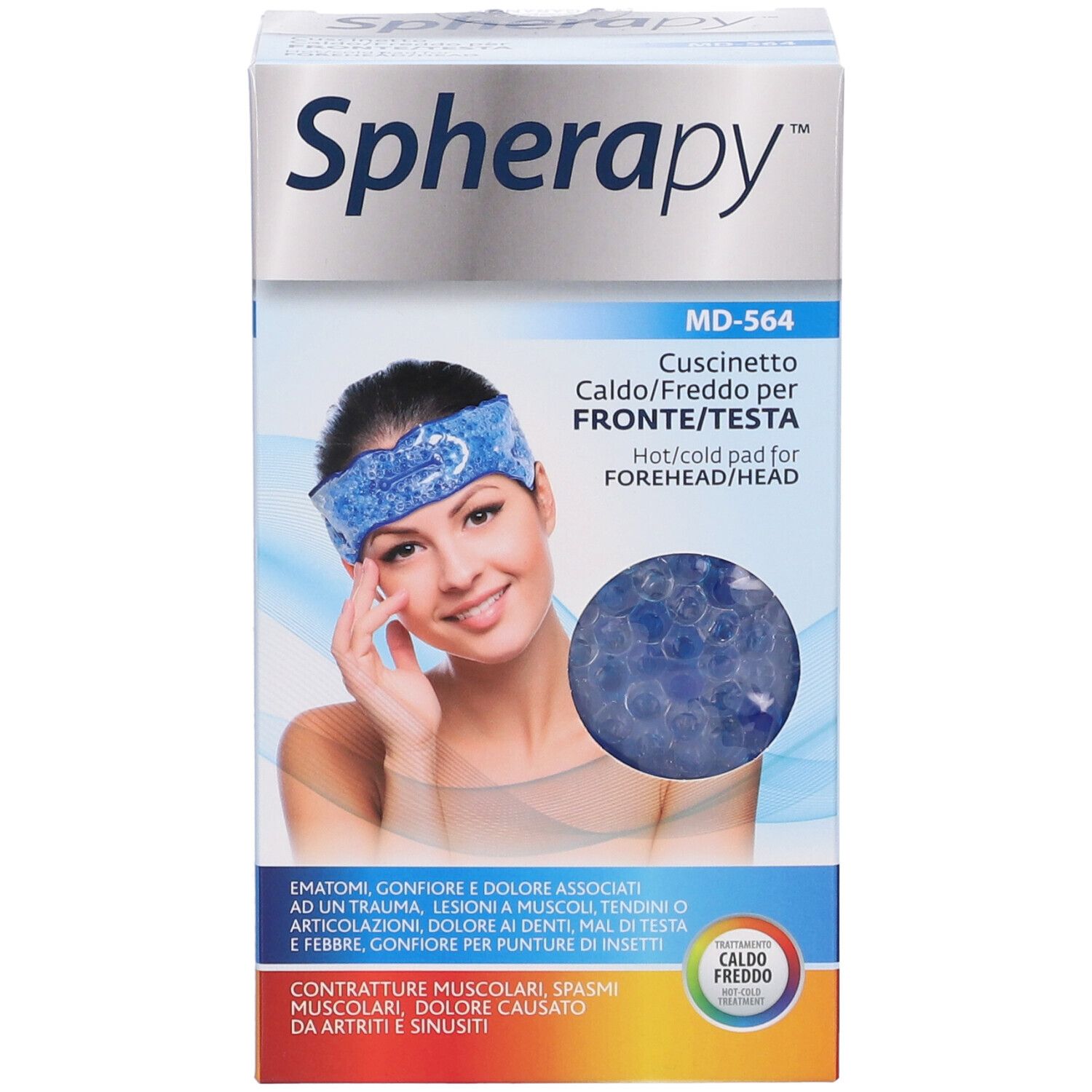 Confezione Spherapy MD-564. Cuscinetto caldo/freddo per fronte/testa. Donna con cuscinetto. Certificazione CE.