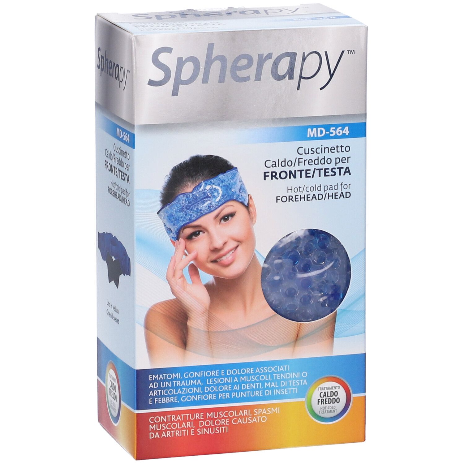 Confezione Spherapy MD-564. Cuscinetto caldo/freddo per fronte/testa. Donna con cuscinetto. Certificazione CE.