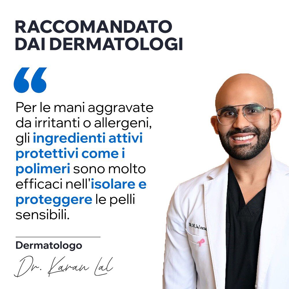 Dermatologo raccomanda crema mani Uriage Bariéderm Cica per pelli sensibili.
